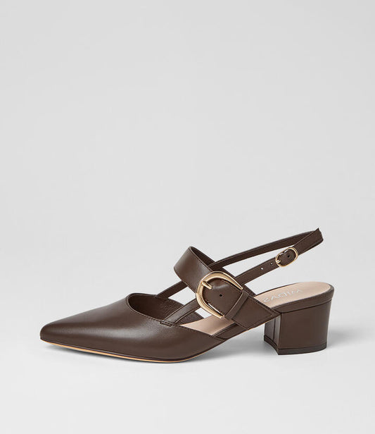 Image of Heels. Product name - Atten Choc Leather Heels in Choc colour by brand - MIDAS