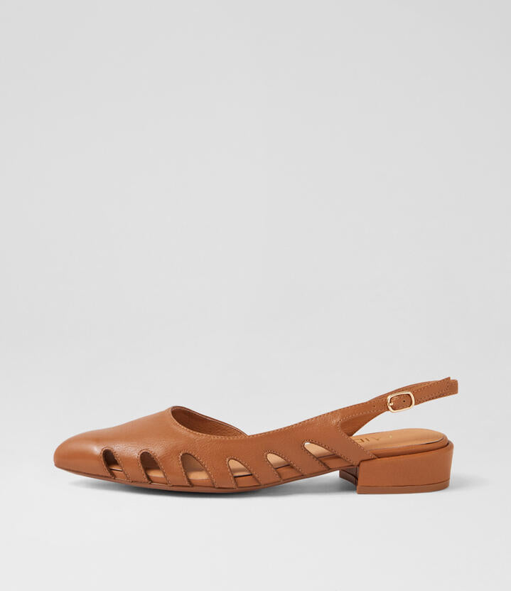 Image of Heels. Product name - Emberly Dark Tan Leather Low Heels in Dk Tan colour by brand - MIDAS