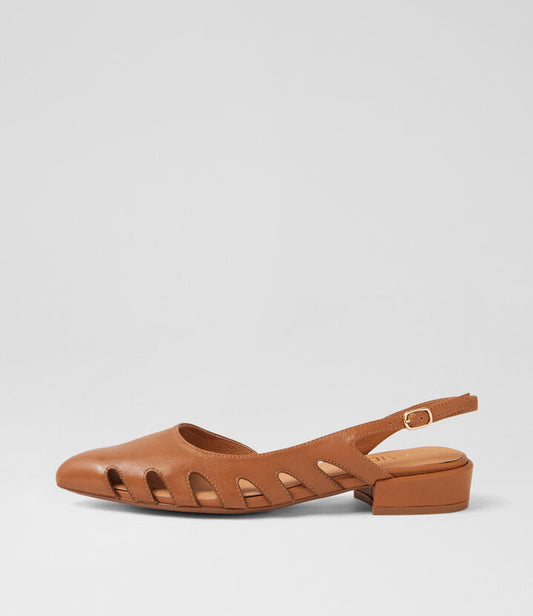 Image of Heels. Product name - Emberly Dark Tan Leather Low Heels in Dk Tan colour by brand - MIDAS