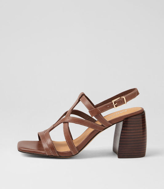 Image of Sandals. Product name - Tender Choc Dark Brown Leather Sandals in Choc-Dk Brown Heel colour by brand - MIDAS