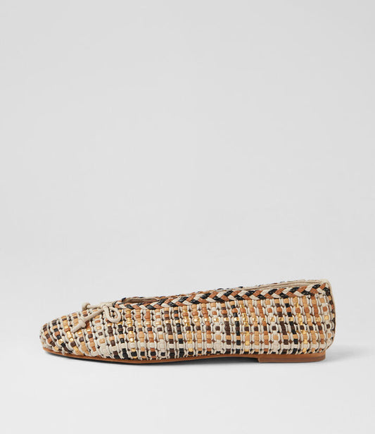 Image of Flats. Product name - Inka Cream Multi Leather Flat Shoes in Cream Multi colour by brand - MIDAS