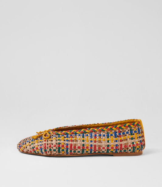 Image of Flats. Product name - Inka Yellow Multi Leather Flat Shoes in Yellow Multi colour by brand - MIDAS