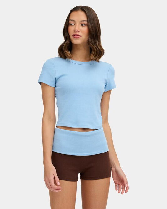 Image of T-Shirts. Product name - Nunui Womens Bandit Crop T-Shirt Steel Blue in Steel Blue colour by brand - Nunui
