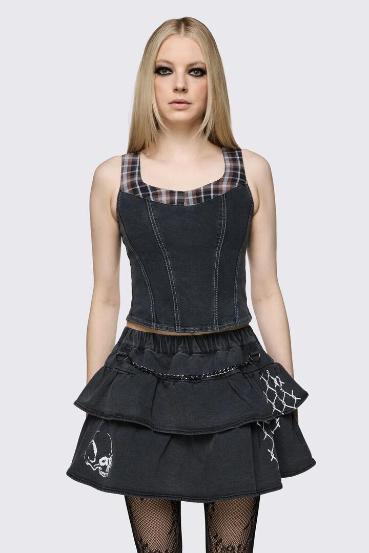 Image of Jeans. Product name - Archangel Tartan Denim Top in Grey colour by brand - Dangerfield