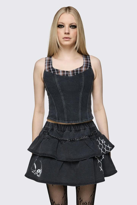 Image of Jeans. Product name - Archangel Tartan Denim Top in Grey colour by brand - Dangerfield