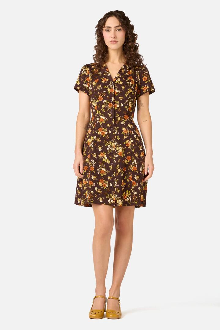 Image of Dresses. Product name - Posy Floral Mini Dress in Chocolate colour by brand - Princess Highway
