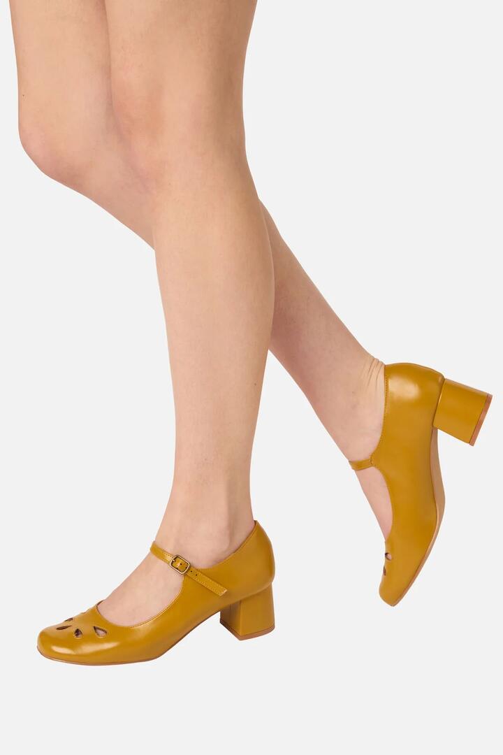 Image of Heels. Product name - Mustard Vintage Heel in Mustard colour by brand - Princess Highway