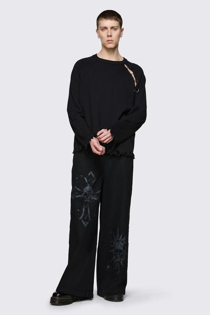 Image of Rings. Product name - Goth Slit O-Ring Knit in Black colour by brand - Dangerfield