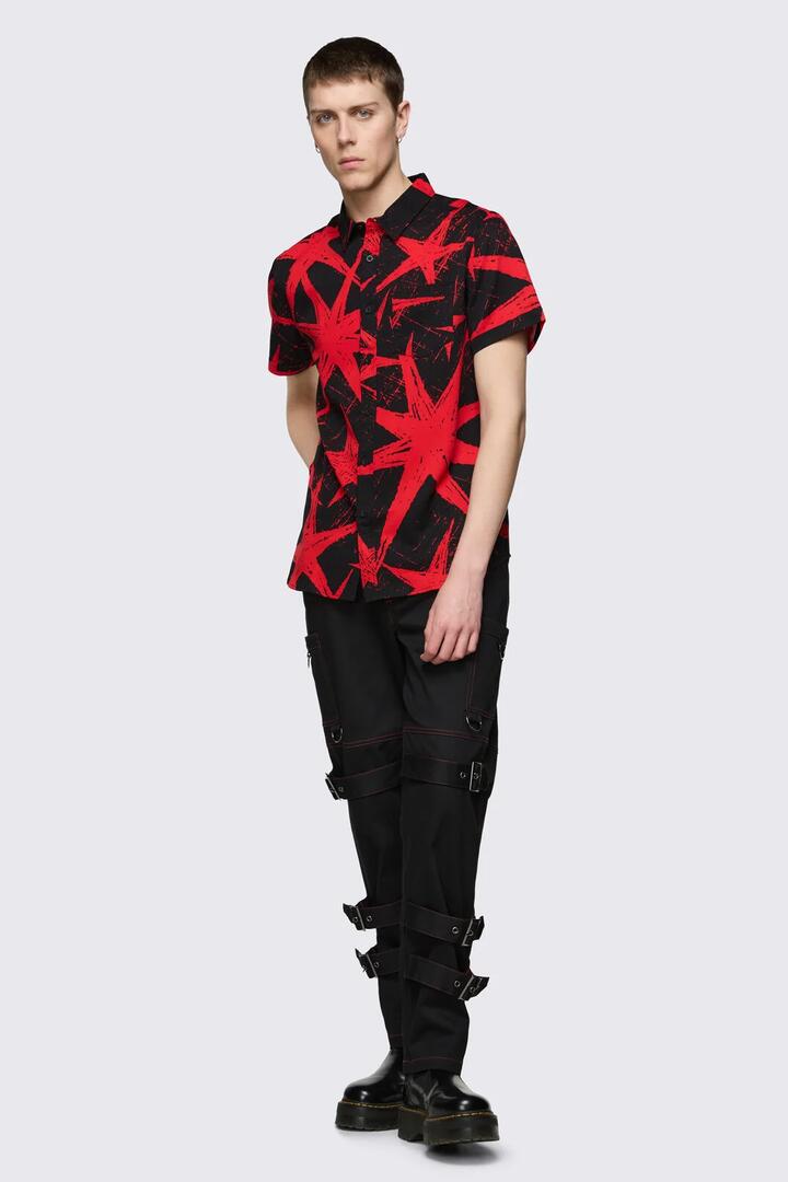 Image of Shirts. Product name - Trad Emo Star Graphic Shirt in Black Red colour by brand - Black Friday