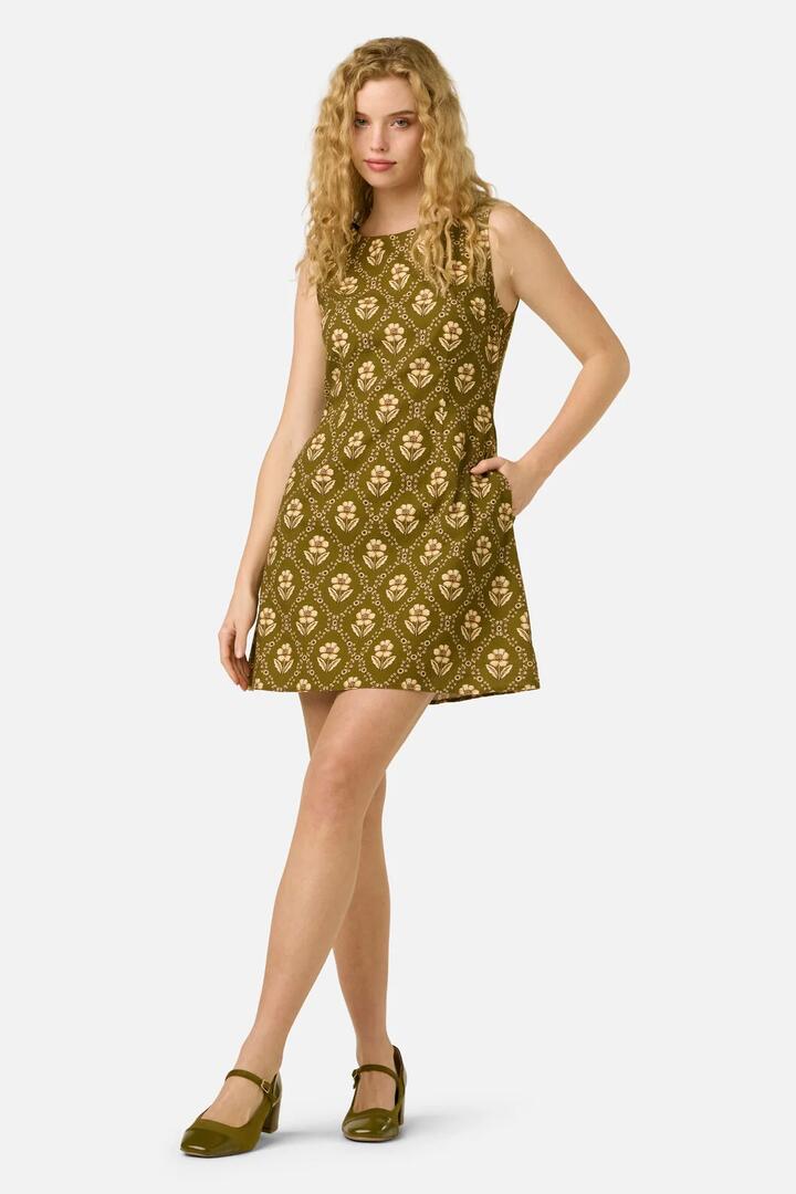 Image of Dresses. Product name - Luxe Fleur Geo Mini Dress in Olive/Cream colour by brand - Princess Highway