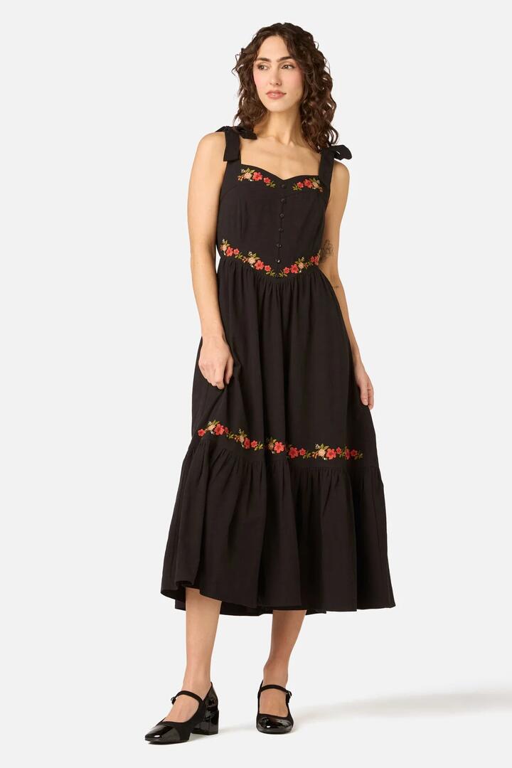 Image of Dresses. Product name - 90'S Posy Embroidered Dress in Chocolate colour by brand - Princess Highway