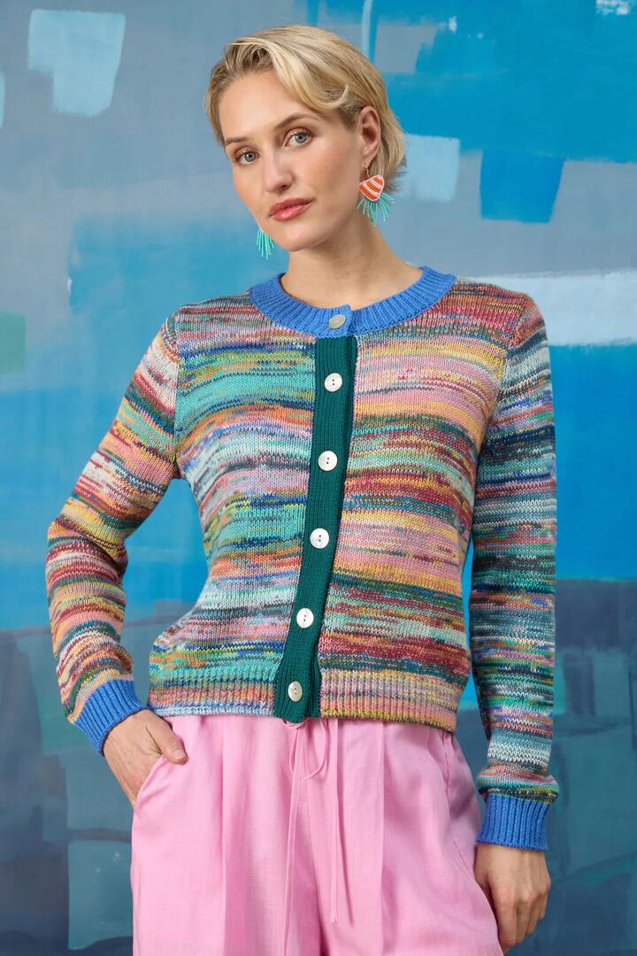 Image of Cardigans. Product name - Nebula Knit Cotton Cardi in Multi colour by brand - Gorman