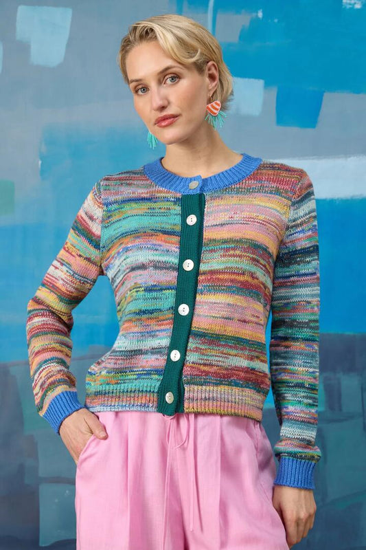Image of Cardigans. Product name - Nebula Knit Cotton Cardi in Multi colour by brand - Gorman