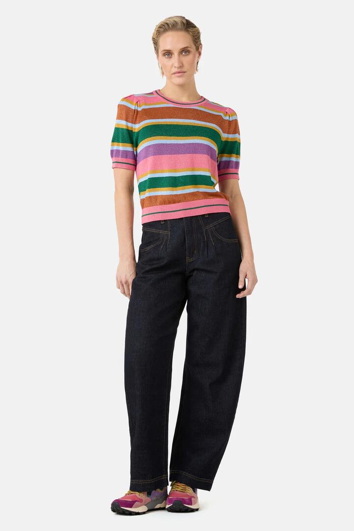 Image of a model wearing Tops. Product name - Racing Stripe Knit Top in Multi colour by brand - Gorman