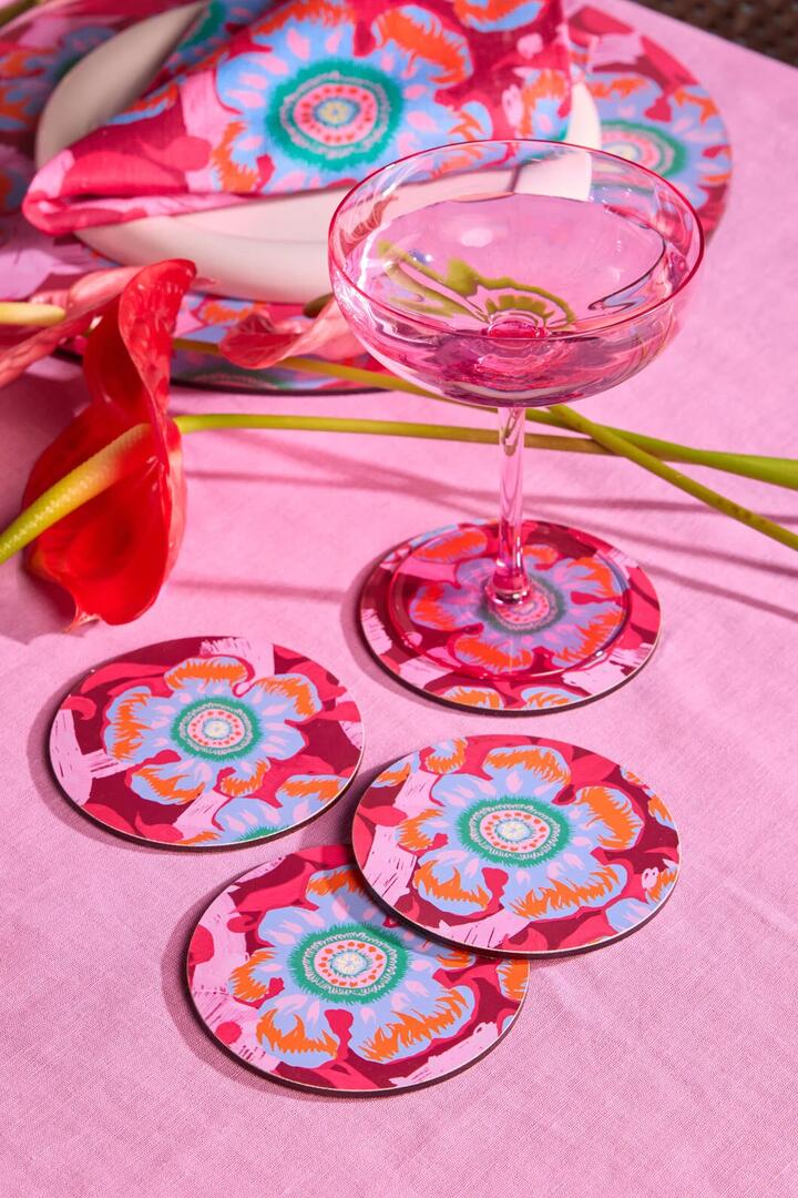 Image of Kitchen & Dining. Product name - Tiger Flower Coaster Set 4 in Print colour by brand - Gorman
