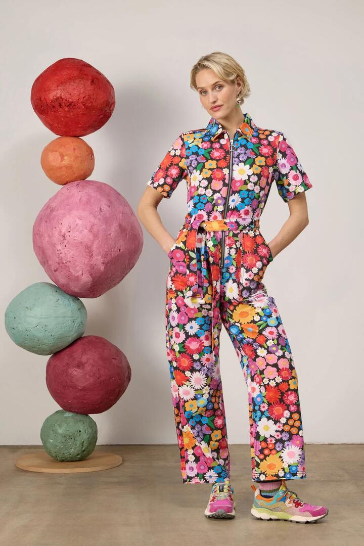Image of a model wearing Pants. Product name - Flower Meadow Print Pantsuit in Print colour by brand - Gorman