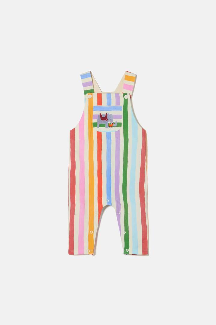 Image of a model wearing Pants. Product name - Stripy Stripe Baby Overalls in Multi colour by brand - Gorman