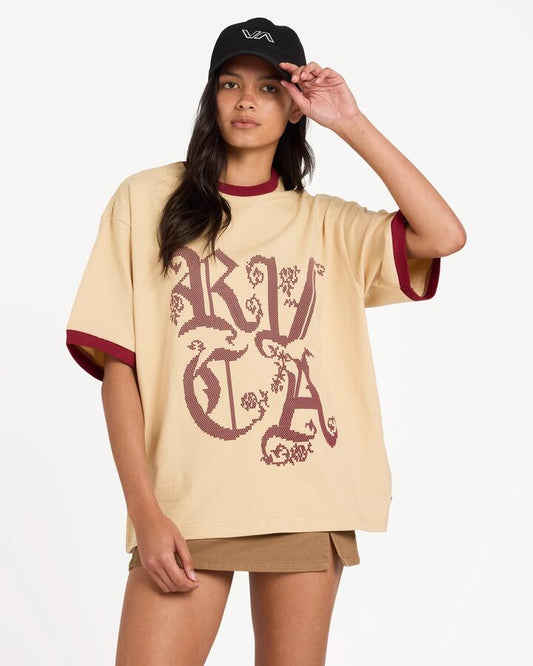 Image of T-Shirts. Product name - Rvca Womens Round Up Toni T-Shirt Light Tan in Light Tan colour by brand - Rvca