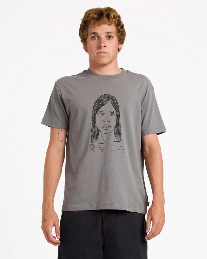 Image of T-Shirts. Product name - Rvca Mens Sleep Girl T-Shirt Smoke in Smoke colour by brand - Rvca