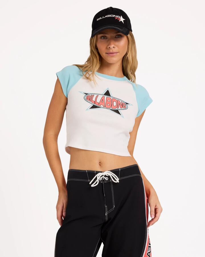 Image of T-Shirts. Product name - Billabong Womens Joyride Raglan T-Shirt Salt Crystal in Salt Crystal colour by brand - Billabong