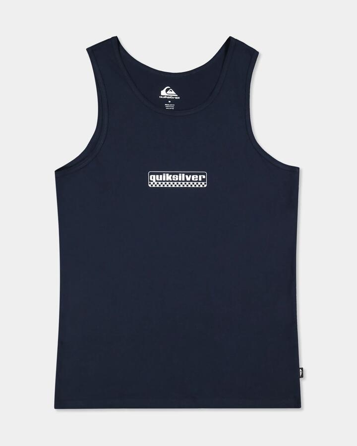 Image of a model wearing Tops. Product name - Quiksilver Mens Old Skool Tank Dark Navy in Dark Navy colour by brand - Quiksilver