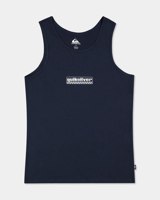 Image of a model wearing Tops. Product name - Quiksilver Mens Old Skool Tank Dark Navy in Dark Navy colour by brand - Quiksilver
