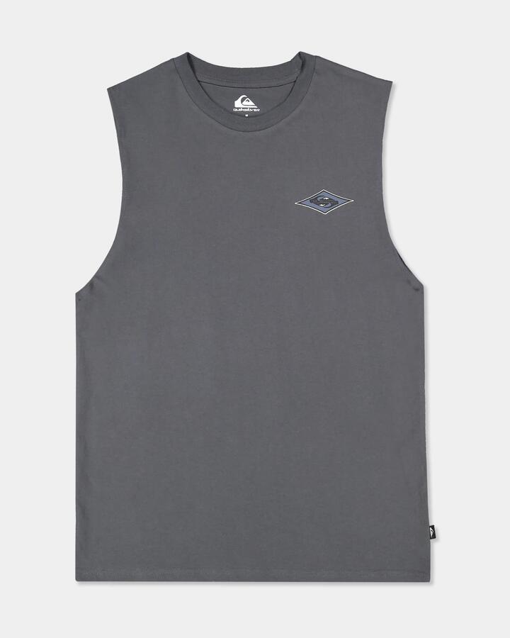 Image of a model wearing Tops. Product name - Quiksilver Mens Wayback Muscle Top Iron Gate in Iron Gate colour by brand - Quiksilver