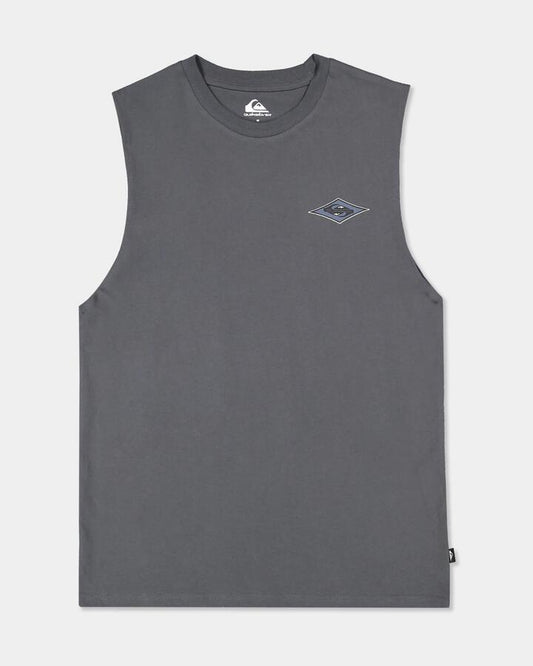 Image of a model wearing Tops. Product name - Quiksilver Mens Wayback Muscle Top Iron Gate in Iron Gate colour by brand - Quiksilver