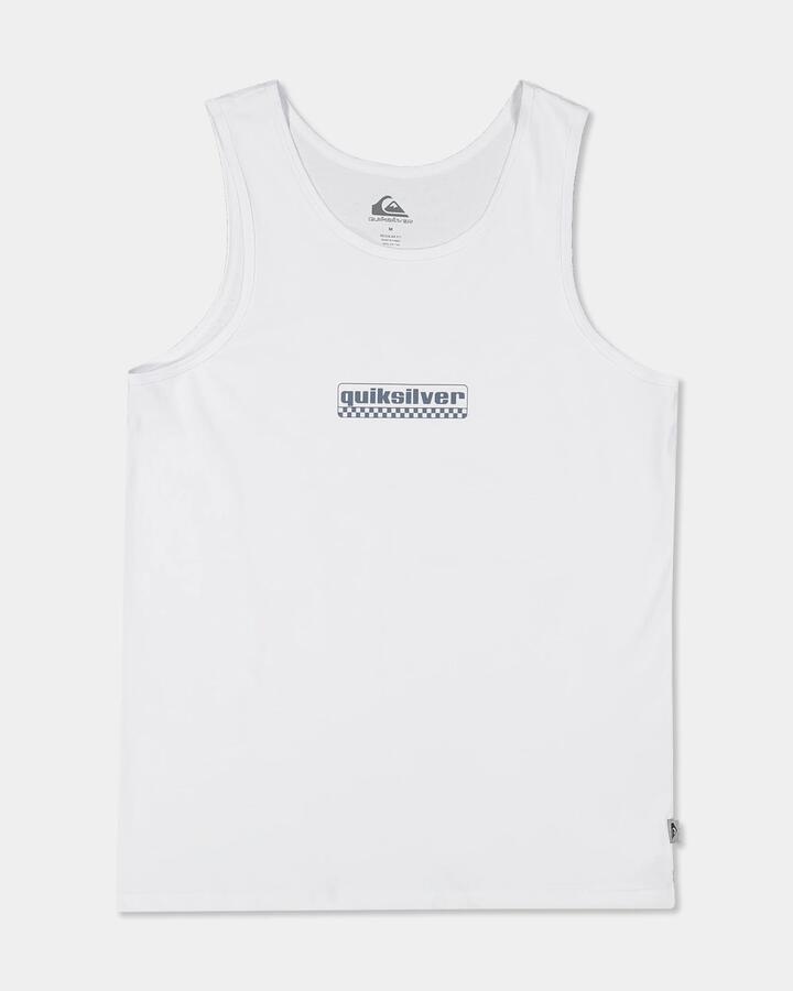 Image of a model wearing Tops. Product name - Quiksilver Mens Old Skool Tank White in White colour by brand - Quiksilver
