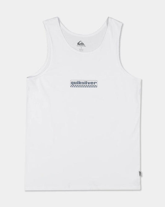 Image of a model wearing Tops. Product name - Quiksilver Mens Old Skool Tank White in White colour by brand - Quiksilver
