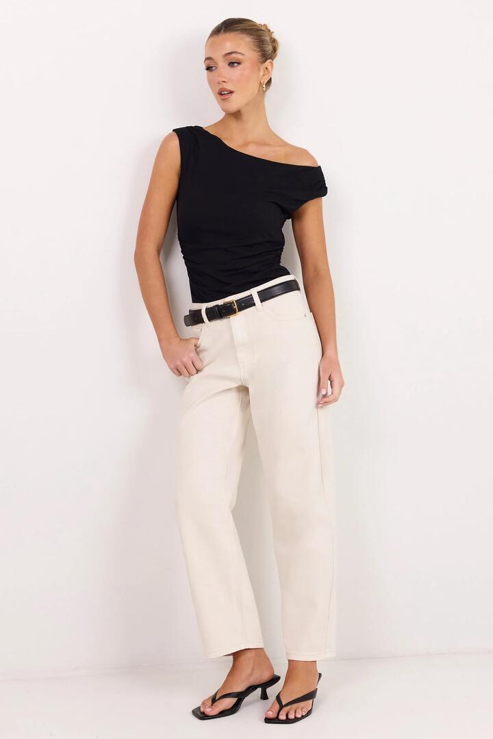 Image of Jeans. Product name - Tradition Ecru Stretch Soft Barrel Jeans in Ecru colour by brand - Ivy + Jack