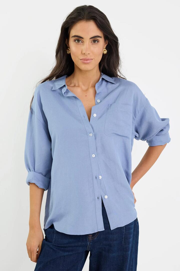 Image of Shirts. Product name - Exalted Sky Blue Linen Viscose Oversized Shirt in Sky Blue colour by brand - RE:UNION Label