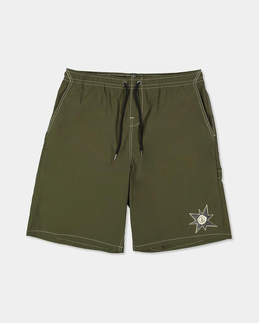 Image of a model wearing Shorts. Product name - Volcom Mens Disturb Elastic Shorts Squadron Green in Squadron Green colour by brand - Volcom