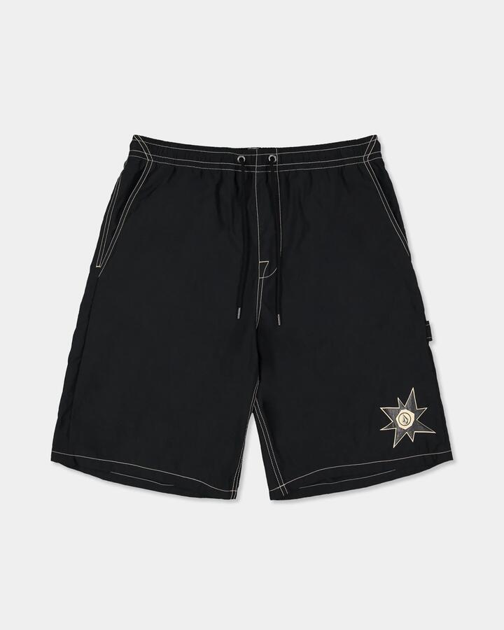 Image of a model wearing Shorts. Product name - Volcom Youth Disturb Short Black in Black colour by brand - Volcom