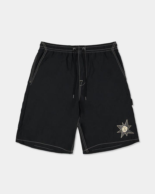 Image of a model wearing Shorts. Product name - Volcom Youth Disturb Short Black in Black colour by brand - Volcom