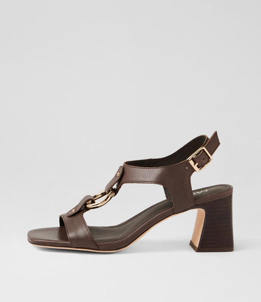 Image of Sandals. Product name - Jam Choc Leather Sandals in Choc-Choc Heel colour by brand - MIDAS