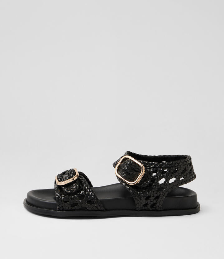 Image of Sandals. Product name - Baskit Black Leather Sandals in Black colour by brand - MIDAS