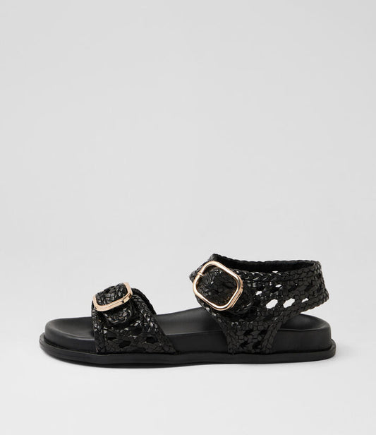 Image of Sandals. Product name - Baskit Black Leather Sandals in Black colour by brand - MIDAS