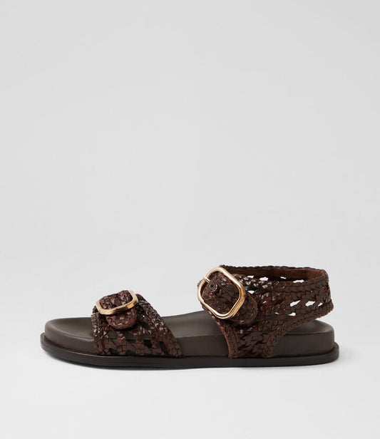 Image of Sandals. Product name - Baskit Choc Leather Sandals in Choc colour by brand - MIDAS