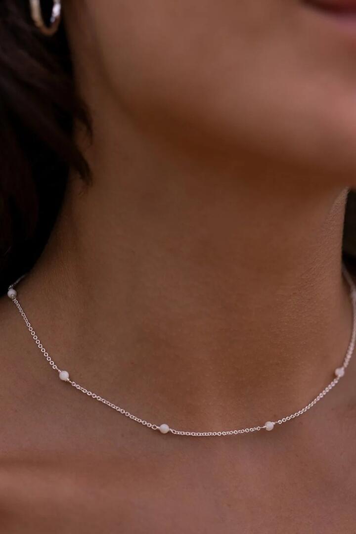 Image of Jewelry. Product name - Elara Mother Of Pearl Ball EOL Sterling Silver Plated Necklace in Silver colour by brand - Love Lunamei