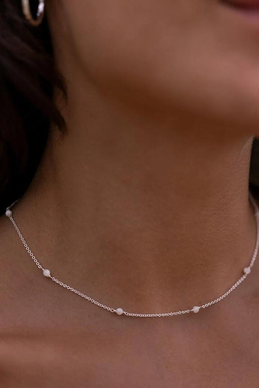 Image of Jewelry. Product name - Elara Mother Of Pearl Ball EOL Sterling Silver Plated Necklace in Silver colour by brand - Love Lunamei