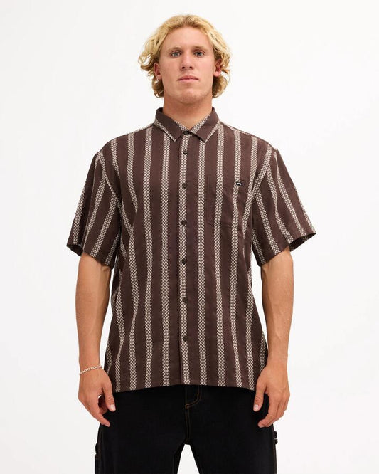 Image of Shirts. Product name - Billabong Mens Sundays Jacquard Short Sleeve Shirt Chocolate in Chocolate colour by brand - Billabong