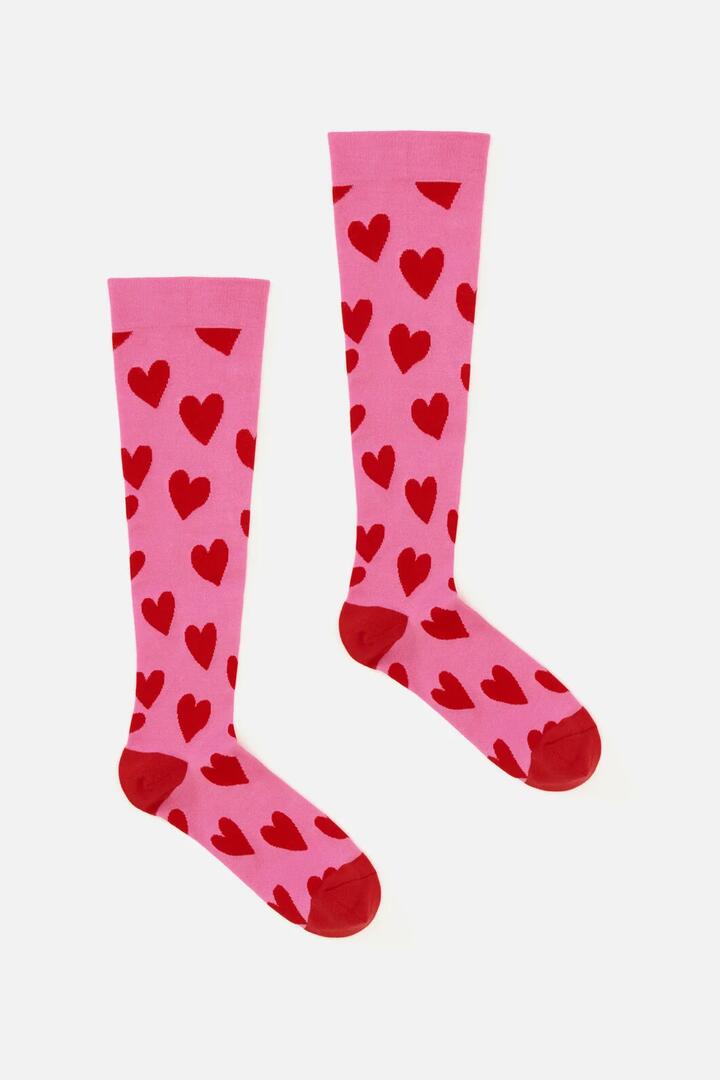 Image of Socks. Product name - Pink hearts Compression socks in Pink colour by brand - Scrubs With Love