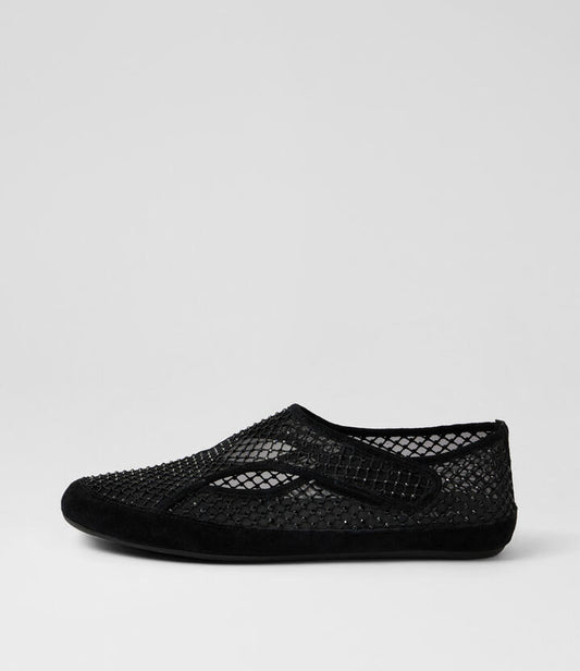 Image of Flats. Product name - Blooma Black Suede Mix Flat Shoes in Black colour by brand - MIDAS