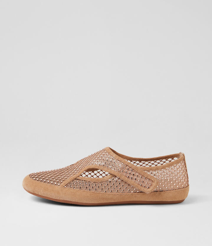 Image of Flats. Product name - Blooma Cafe Suede Mix Flat Shoes in Cafe colour by brand - MIDAS