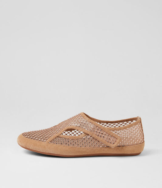 Image of Flats. Product name - Blooma Cafe Suede Mix Flat Shoes in Cafe colour by brand - MIDAS