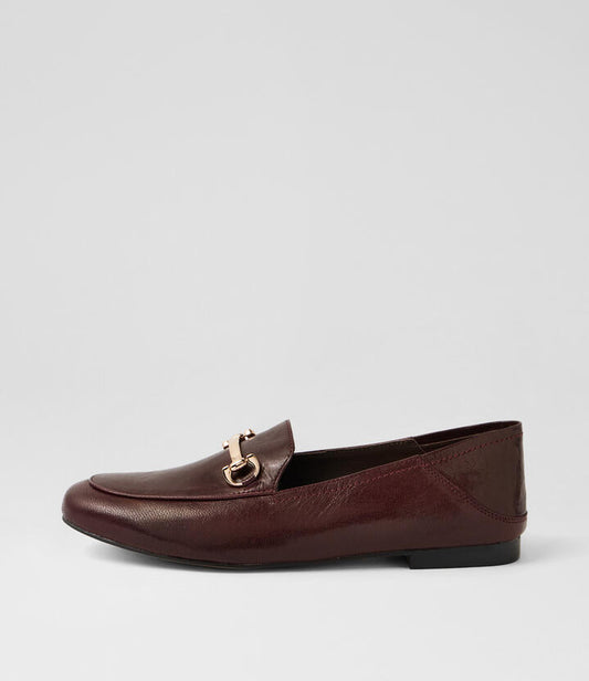 Image of Flats. Product name - Ginnas Burgundy Polished Leather Flat Shoes in Burgundy Polished colour by brand - MIDAS