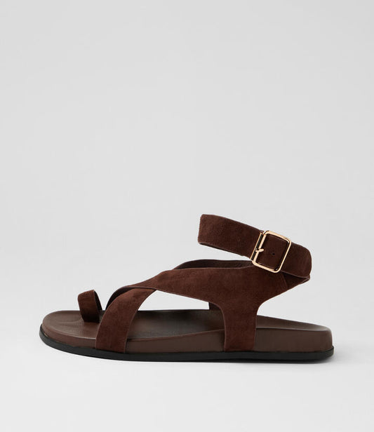 Image of Sandals. Product name - Huiro Choc Black Suede Sandals in Choc-Black Sole colour by brand - MOLLINI