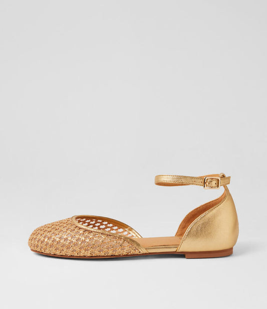 Image of Flats. Product name - Milten Light Gold Metallic Fabric Ballet Flats in Light Gold Metallic colour by brand - MIDAS