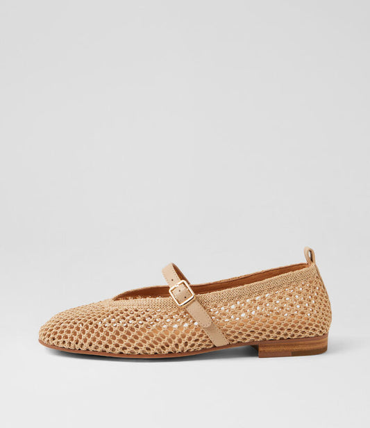 Image of Flats. Product name - Interim Natural Syn Raffia Leather Flat Shoes in Natural colour by brand - MIDAS